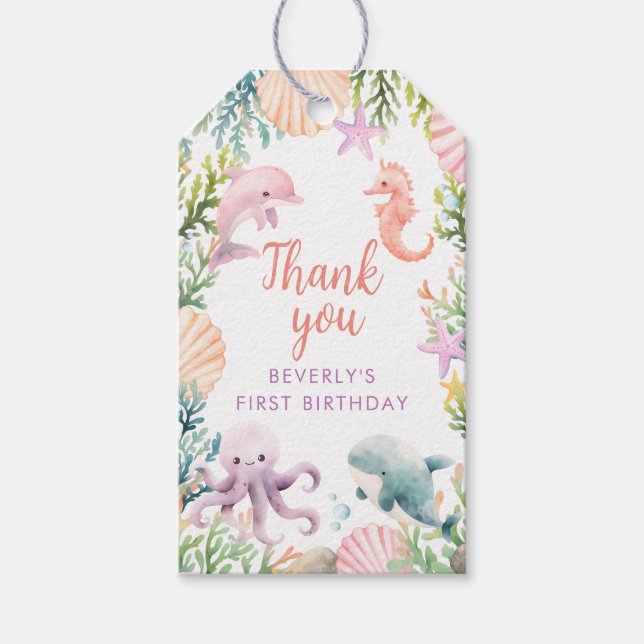 Étiquettes-cadeau Oneder The Sea 1st Birthday Girl (Devant)