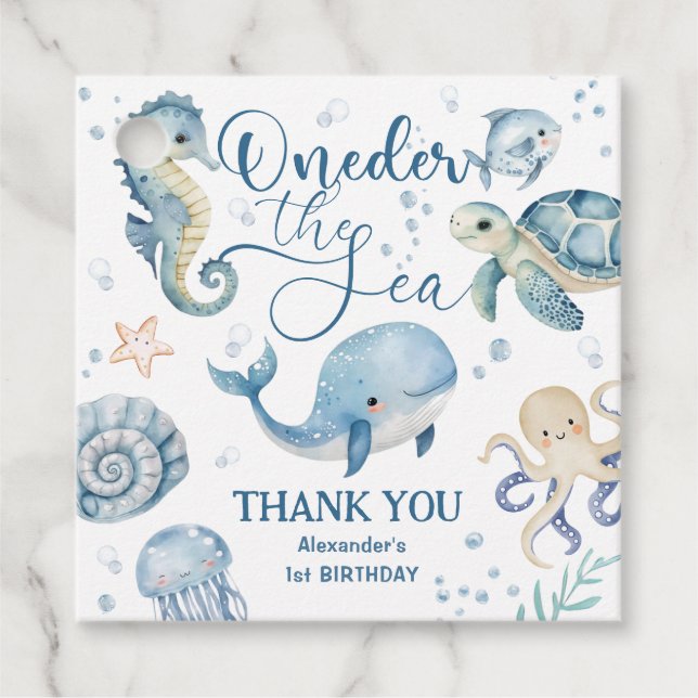 Étiquettes Cadeau ONEder The Sea Boy 1er Anniversaire Mignonne Océan (Devant)