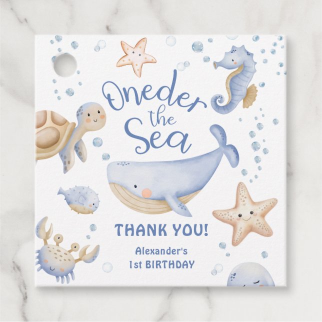 Étiquettes Cadeau ONEder The Sea ! Boy Cute Ocean 1er anniversaire (Devant)