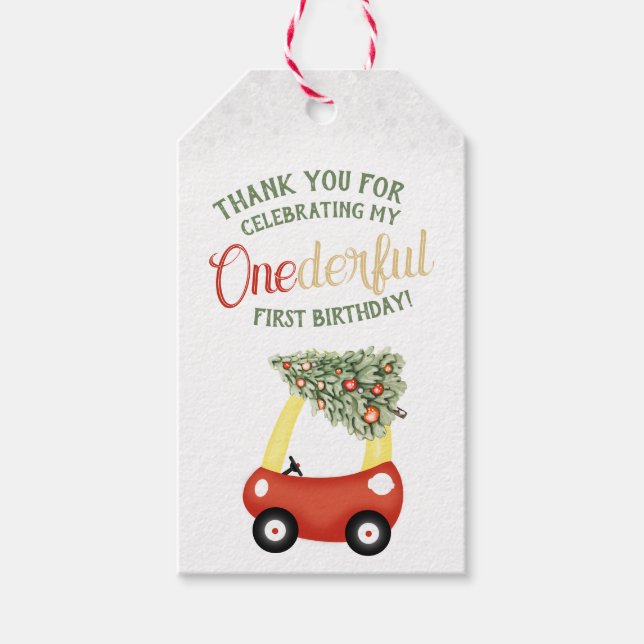 Étiquettes-cadeau ONEderful Time Of The Year Voiture rouge 1er anniv (Devant)