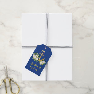 Étiquettes-cadeau Or ancré dans l'amour Floral Faveur nautique flora