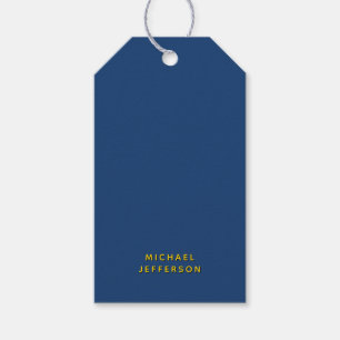Étiquettes-cadeau Or & Bleu Couleur Minimaliste Moderne Simple Nom