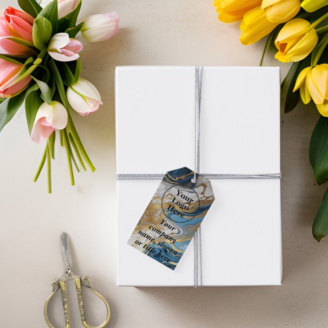 Étiquettes-cadeau Or bleu et marbre blanc (Créateur téléchargé)