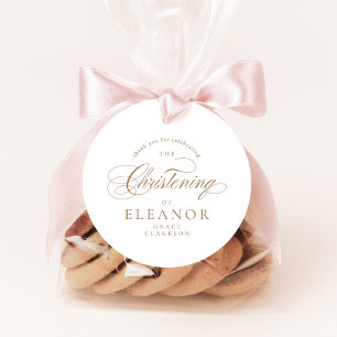 Étiquettes Cadeau Or Élégante calligraphie Christening Merci
