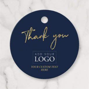 Étiquettes Cadeau Or et bleu marine Merci Logo d'entreprise personna