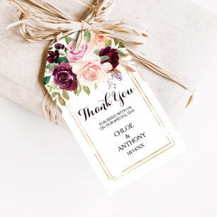 Étiquettes-cadeau Or Géométrique Vert Bourgogne Merci Floral