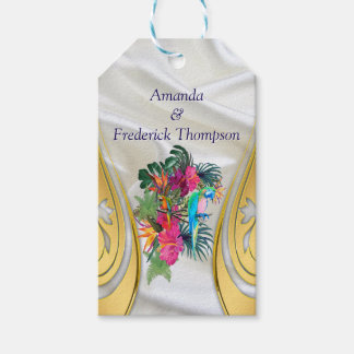 Étiquettes-cadeau Or sur soie blanche avec splendeur tropicale