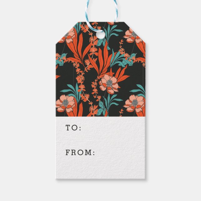 Étiquettes-cadeau Orange Abstrait motif floral (Devant)