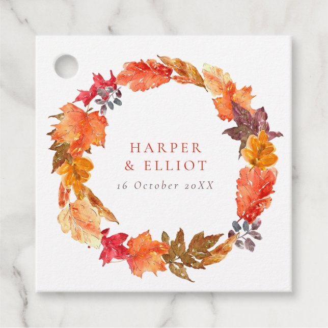 Étiquettes Cadeau Orange Automne laisse Mariage de automne de couron (Devant)
