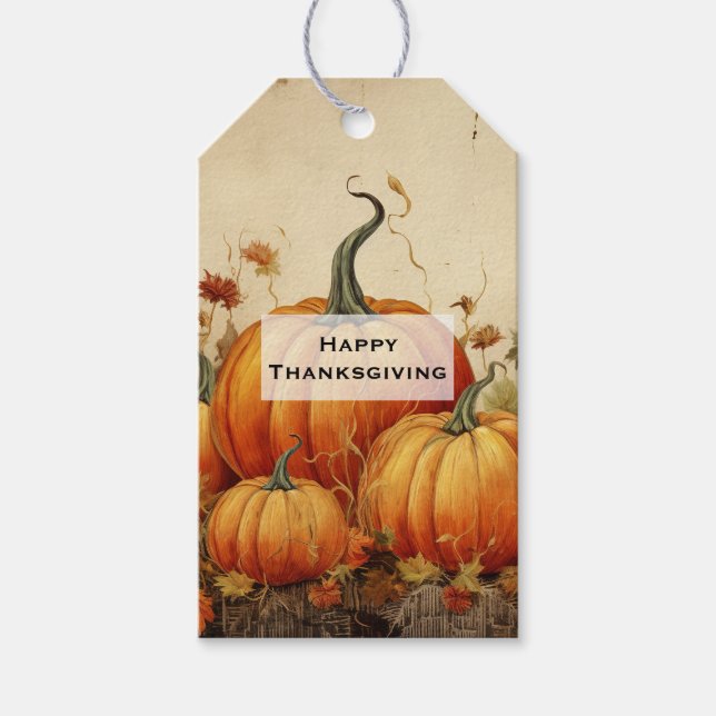 Étiquettes-cadeau Orange Citrouille Russe Automne Thanksgiving (Devant)