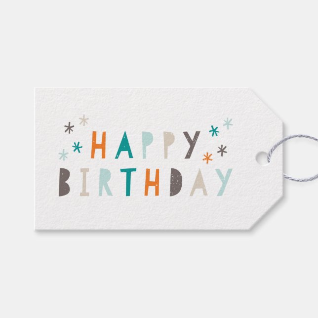 Étiquettes-cadeau Orange d'anniversaire coloré moderne (Devant (Horizontal))