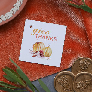 Étiquettes Cadeau Orange et Rouge à la mode Merci et Citrouille