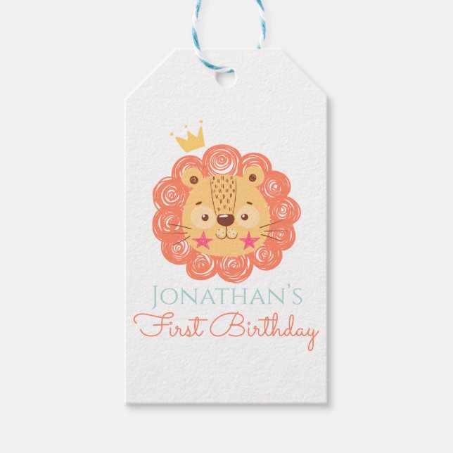 Étiquettes-cadeau orange, lion, bébé., douche, babyboy, mignonette,  (Devant)