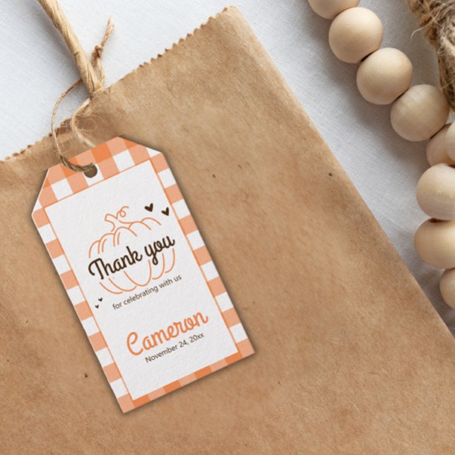 Étiquettes-cadeau Orange Little Citrouille Neutral Baby shower Merci (Créateur téléchargé)