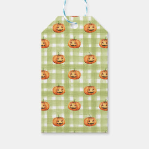 ÉTIQUETTES-CADEAU ORANGE MERCI DE DONNER CITROUILLES VERT BLANC PLAI
