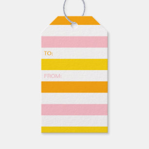 Étiquettes-cadeau Orange, rose et jaune rayé