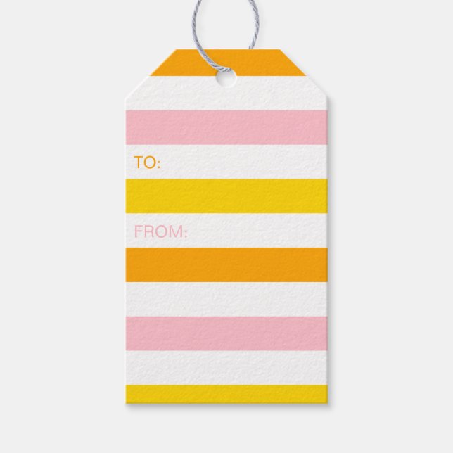 Étiquettes-cadeau Orange, rose et jaune rayé (Devant)