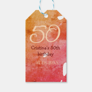 Étiquettes-cadeau Orange rouge 50 anniversaire ajouter nom date p