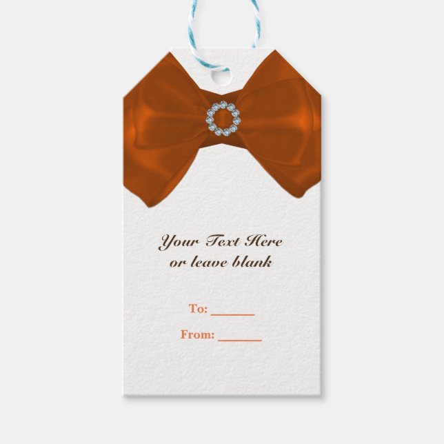Étiquettes-cadeau Orange ruban Bow & Diamonds Fête des mariées Éléga (Devant)
