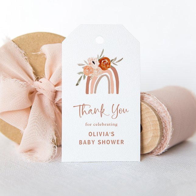 Étiquettes-cadeau Orange Terracotta Boho | Baby shower arc-en-ciel (Créateur téléchargé)