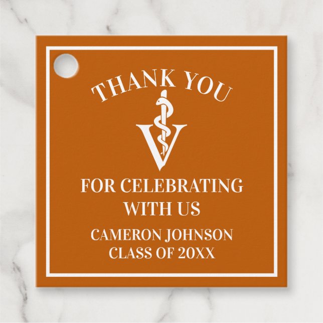 Étiquettes Cadeau Orange Vétérinaire Fête de Graduation Personnalisé (Devant)
