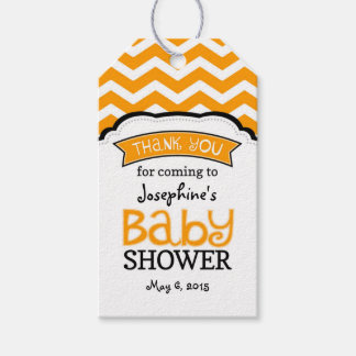 Étiquettes-cadeau Orange White Chevron Baby shower Merci