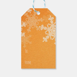 Étiquettes-cadeau Orange White Snowflakes minimaliste Noël