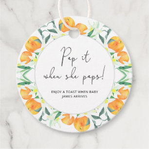 Étiquettes Cadeau Oranges Pop it lorsqu'elle pop baby shower