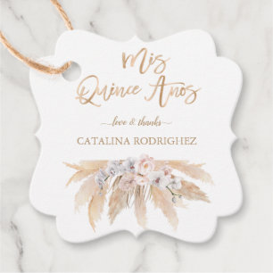 Étiquettes Cadeau Orchidée blanche Blush Roses Pampas Grass Quinceañ