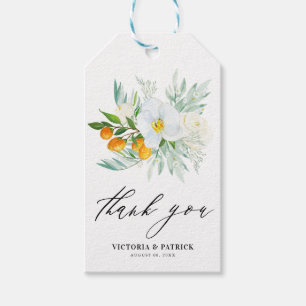 Étiquettes-cadeau Orchidées aquarelles et Merci Mariage Kumquats