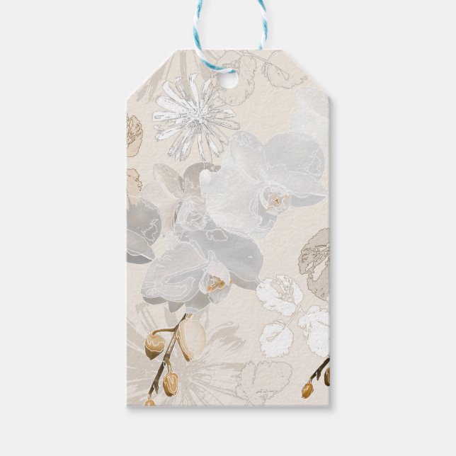 Étiquettes-cadeau Orchidées blanches sur une crème légère (Devant)