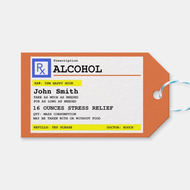 Étiquettes-cadeau Ordonnance personnalisée Alcool humoristique (Devant (Horizontal))