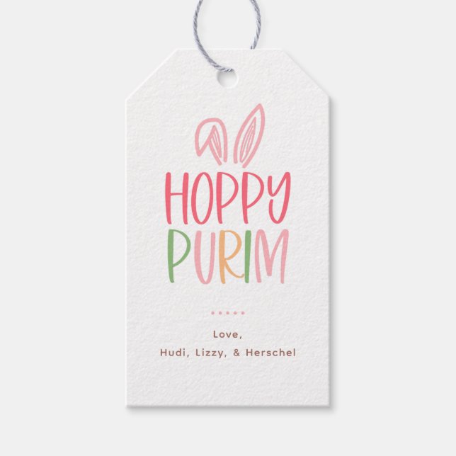 Étiquettes-cadeau Oreilles de lapin de Pourim joyeux (Devant)