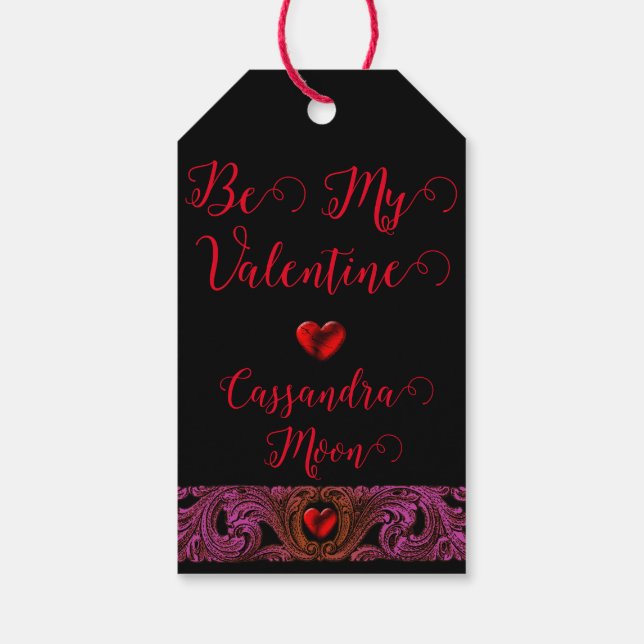 Étiquettes-cadeau Ornement Goth Purple Avec Coeur Personnalisé (Dos)