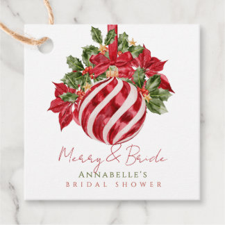 Étiquettes Cadeau Ornement Rouge Noël Joyeux & Mariée Enterrement de