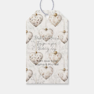 Étiquettes-cadeau Ornements de mariage coeurs gris crème chic