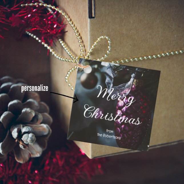 Étiquettes Cadeau Ornements de Noël en glamour foncé (Créateur téléchargé)