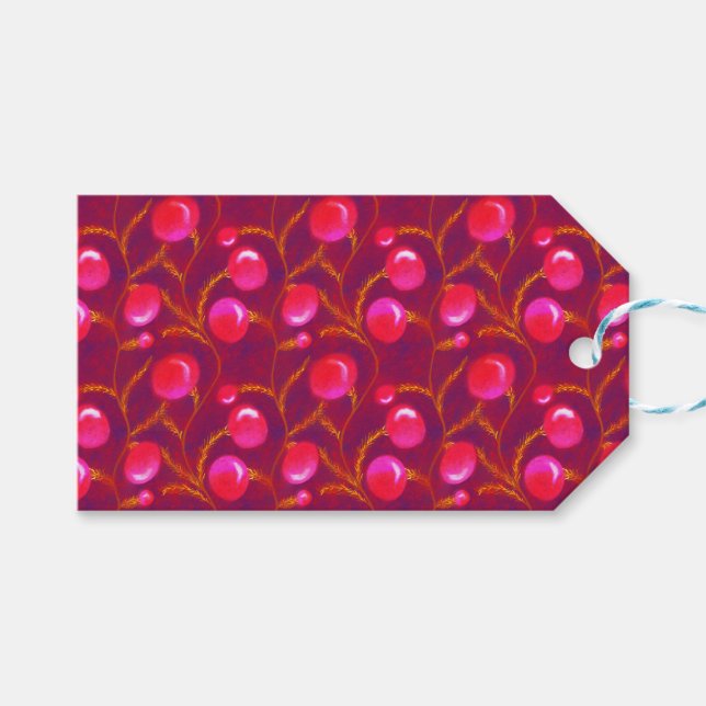 Étiquettes-cadeau Ornements de Noël et Holly | rose (Devant (Horizontal))