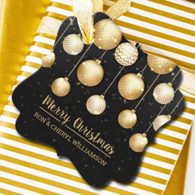 Étiquettes Cadeau Ornements de Noël noir et or (Créateur téléchargé)