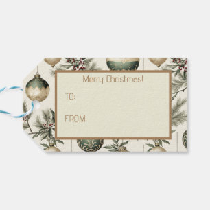 Étiquettes-cadeau Ornements de Noël Sage Green et Gold