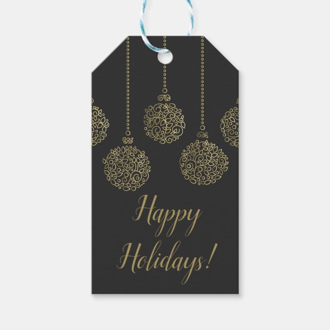 Étiquettes-cadeau Ornements Gold & Charcoal Elegant Holiday Party (Devant)