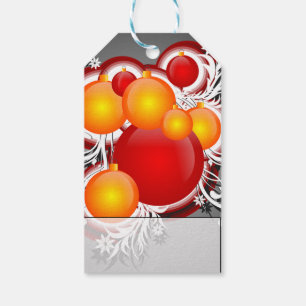 Étiquettes-cadeau Ornements oranges et argentés rouges lumineux de
