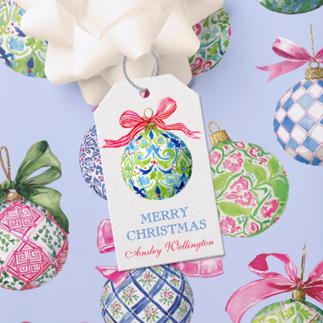 Étiquettes-cadeau Ornements Préppy Christmas Baubles (Créateur téléchargé)