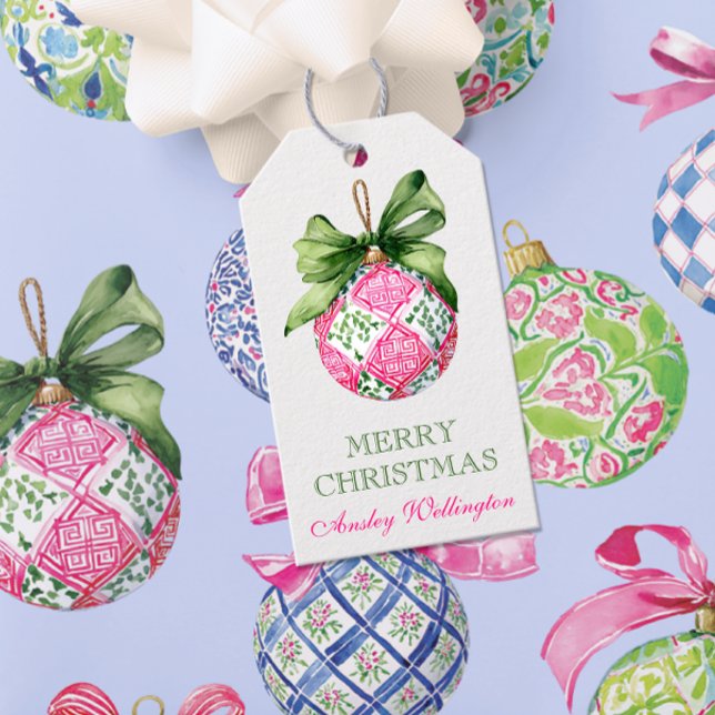 Étiquettes-cadeau Ornements Préppy Christmas Baubles (Créateur téléchargé)