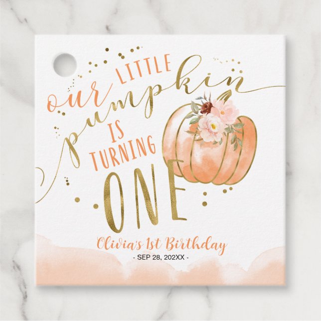 Étiquettes Cadeau Our Little Pumpkin Is Turning One 1st Birthday (Devant)