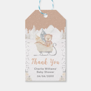 Étiquettes-cadeau Ours Brun Luge Hiver Remerciement Baby Shower