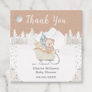 Étiquettes Cadeau Ours Brun Luge Hiver Remerciement Baby Shower