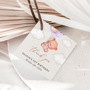 Étiquettes Cadeau Ours De Bébé, Ballons Violets, Premier Anniversair
