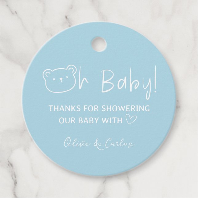Étiquettes Cadeau Ours de bébé et Baby shower de Merci du coeur (Devant)