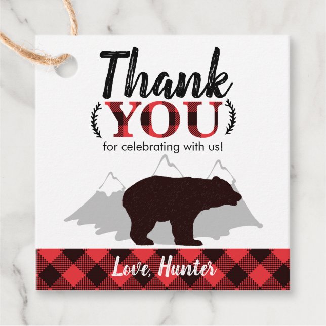 Étiquettes Cadeau Ours de bison Plaid Bear bûcheron Anniversaire (Devant)